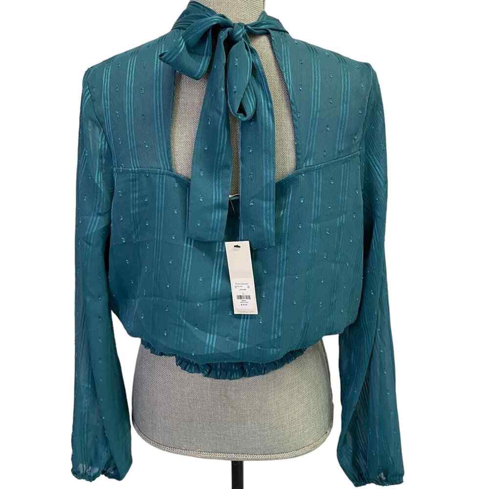 NWT Francesca’s Mi Ami Lauren Smocked Open Back Teal Blouse Size Large - Picture 3 of 4
